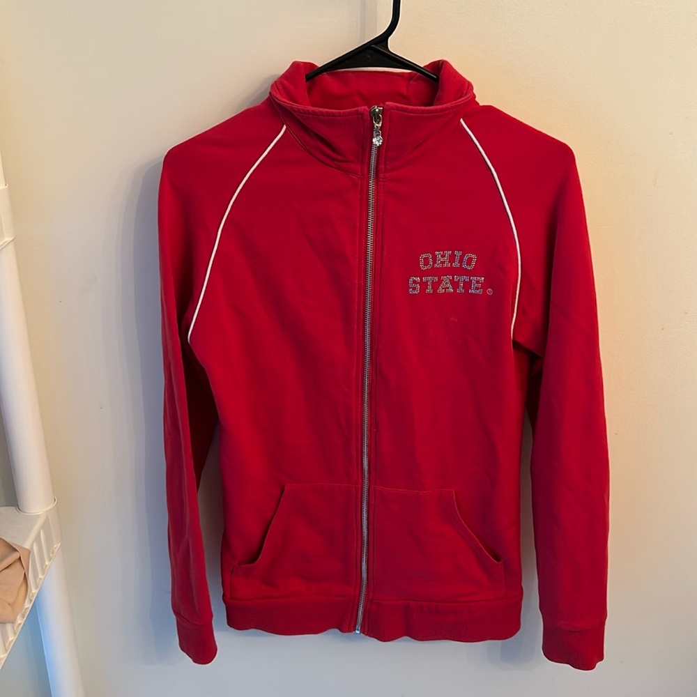 Campus Couture Sz Small OSU Red Zip Up Jacket W/Rhinestone Bling Sequins